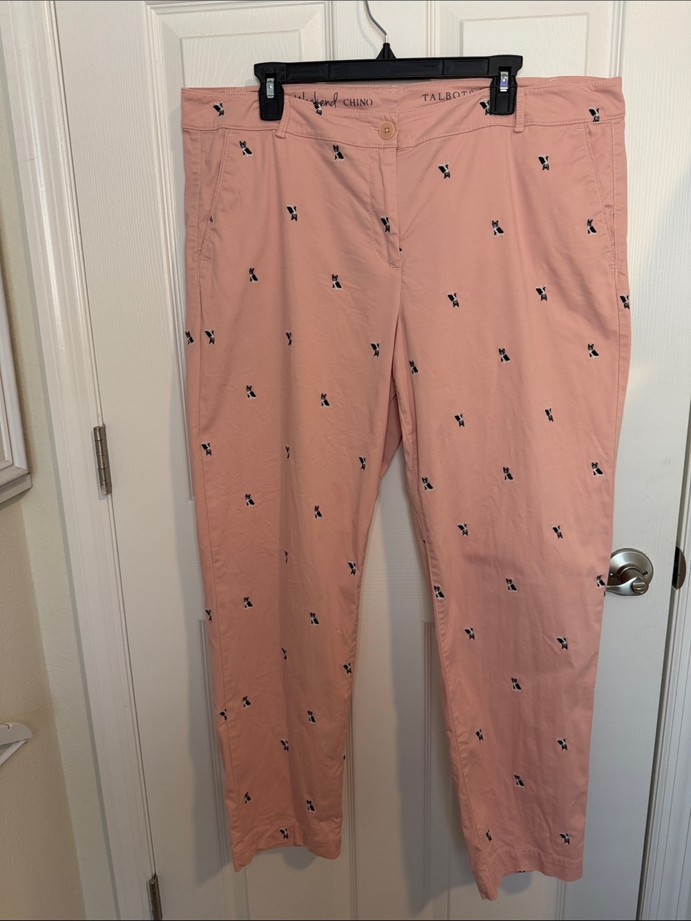 Talbots The Weekend Chino Pink Embroidered Boston Terrier/french bulldog Pant 16